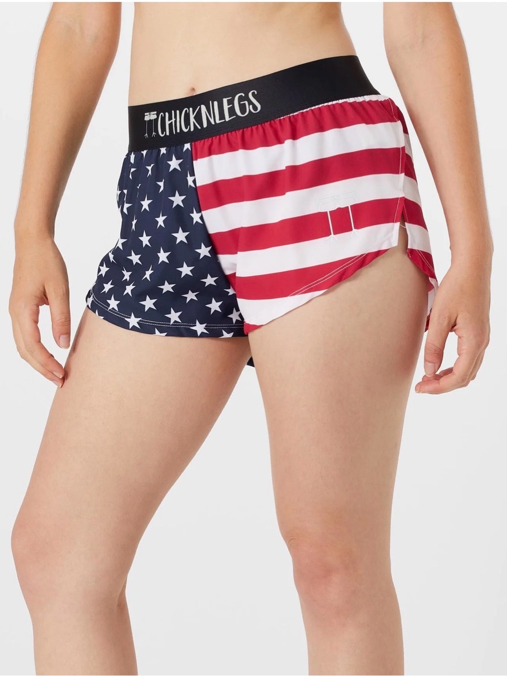 ChicknLegs USA Flag 1.5” Split Running Shorts Patriotic Women’s Medium